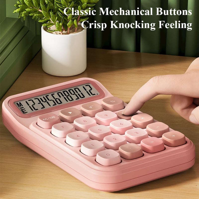 MG Mechanical Switch Calculator, 12 Digits, Large LCD Display and Big Buttons, Cute Pink Desktop Calculator for Office, Home, School (Battery Included) - Image 4